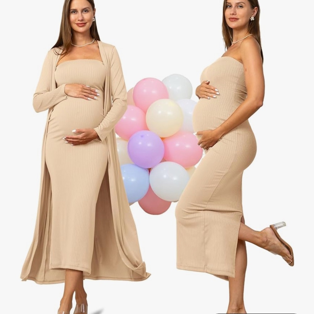 Chic Strapless Beige Maternity Dress